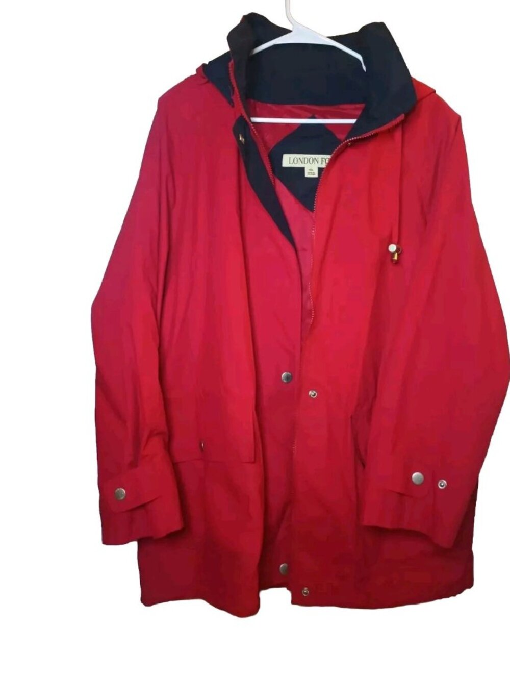 London Fog Men's Red Winter Coat Size L Full Zip Hoodie Pockets Jacket Pre-owned